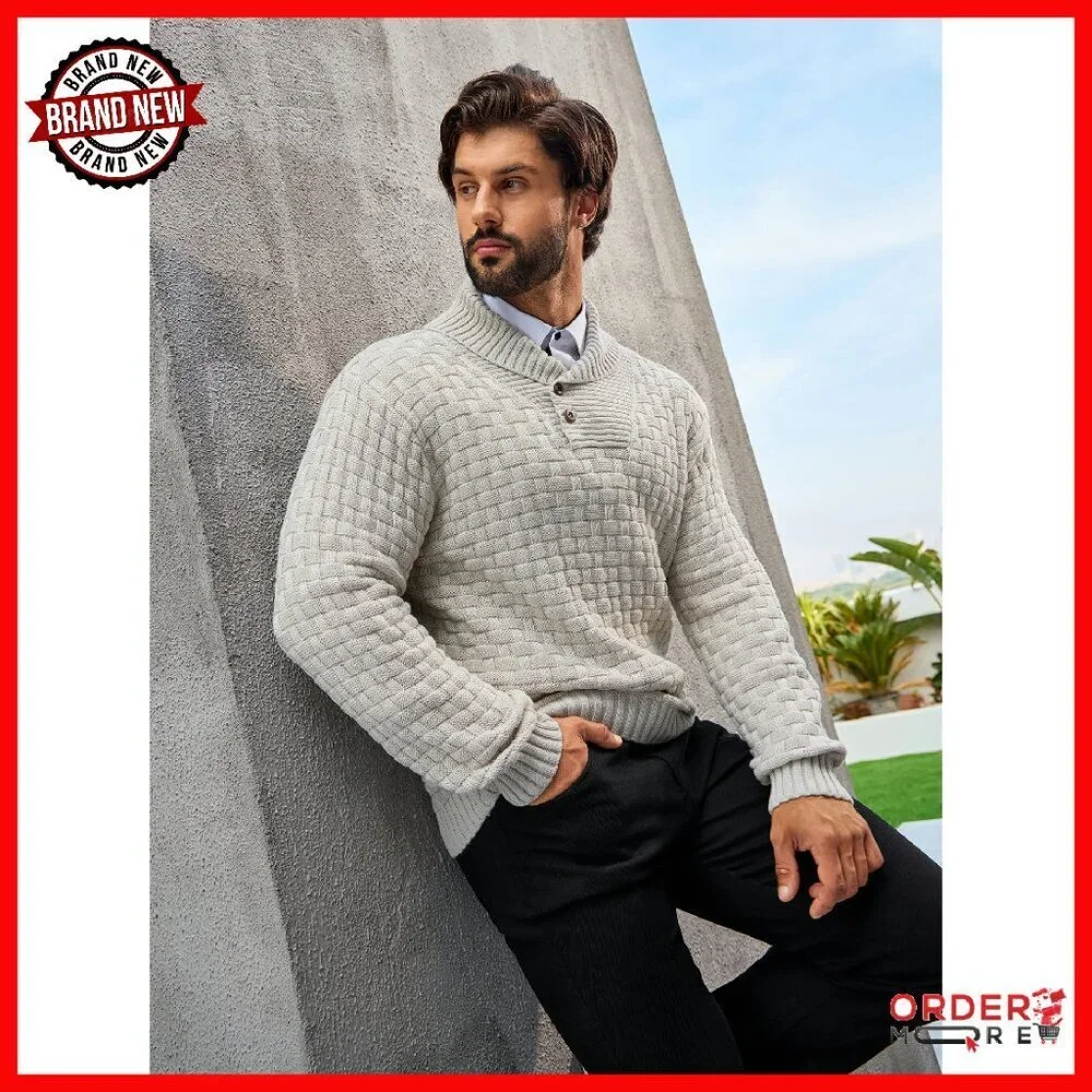 Men's Cable Knit Pullover Sweater Textured Turtleneck Casual Winter Wear